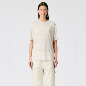 Sheer Metallic Speckle Easy T-Shirt, Champagne, Size M